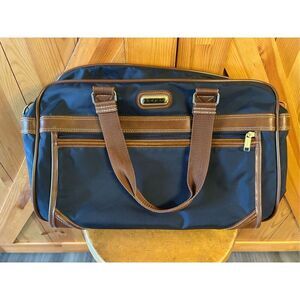 Jaguar Bag Vintage Carry On Luggage Blue Nylon And Brown Leather